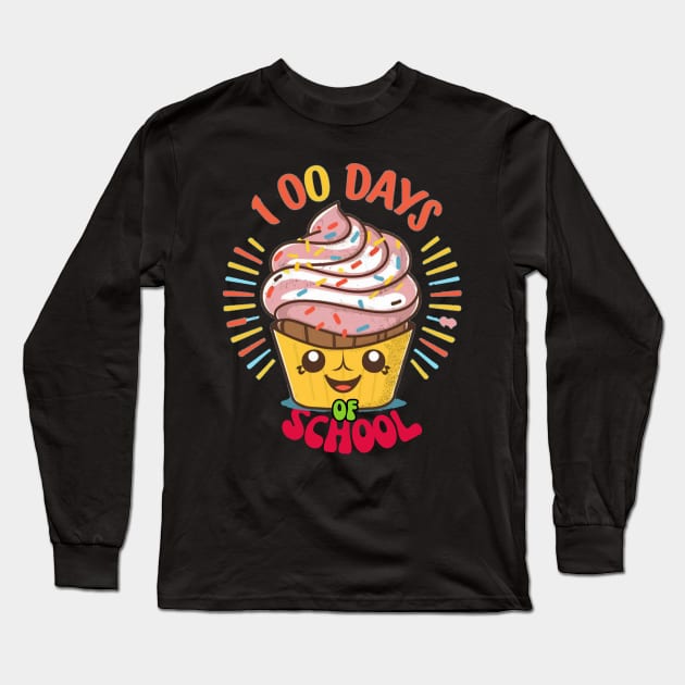 100 Days of School Shirt - Classic 100 Days of School T-Shirt for Teacher or Kids, Happy Cupcake Long Sleeve T-Shirt by RACACH